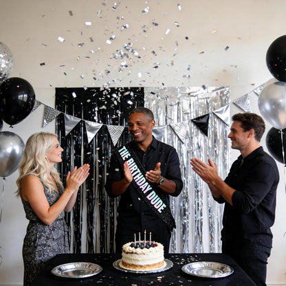 Vuzvuv Glitter Black The Birthday Dude Sash with Iridescent Foil Letter for Men and Boys, Funny Party Decorations for Boyfriend, Son, Brother,Husband