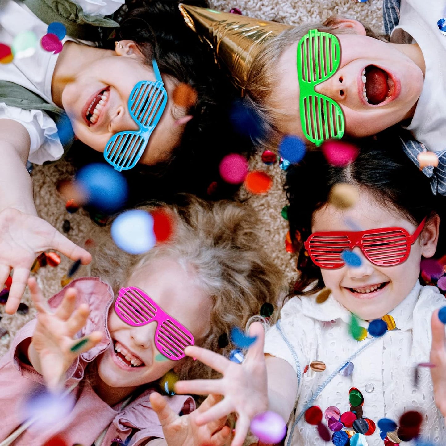 54 Pack Neon Party Shutter Shades Glasses,80's Party Slotted Plastic Sunglasses Eyewear Party Favors and Party Props for Kids Teens Adults