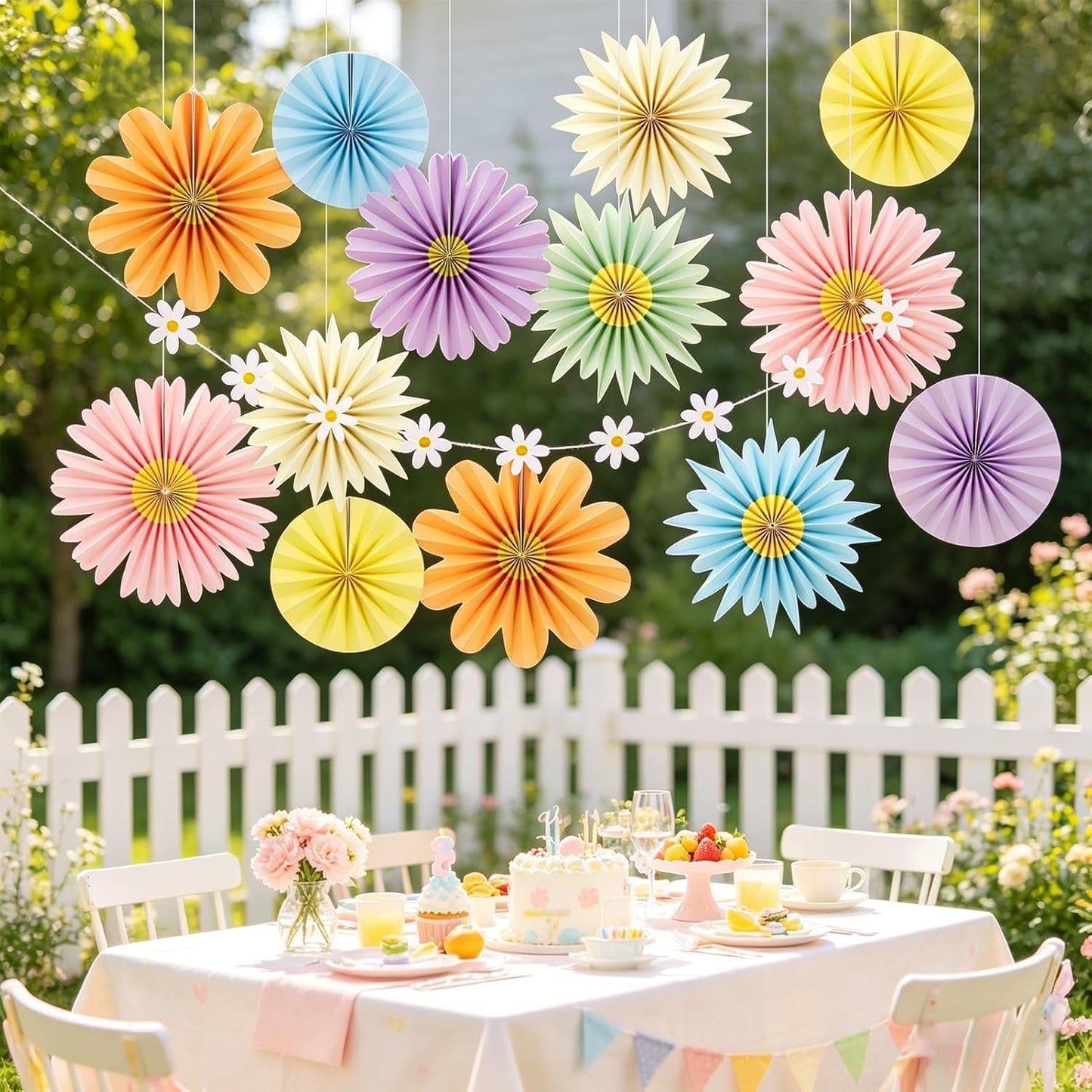 PAPER JAZZ Paper Flowers with Paper Fan Boho Hanging Decor Artificial Flowers Decorations for Wall Pink and Orange Party Decorations for Classroom, Beach Party, Summer Birthday Party Pack of 11.