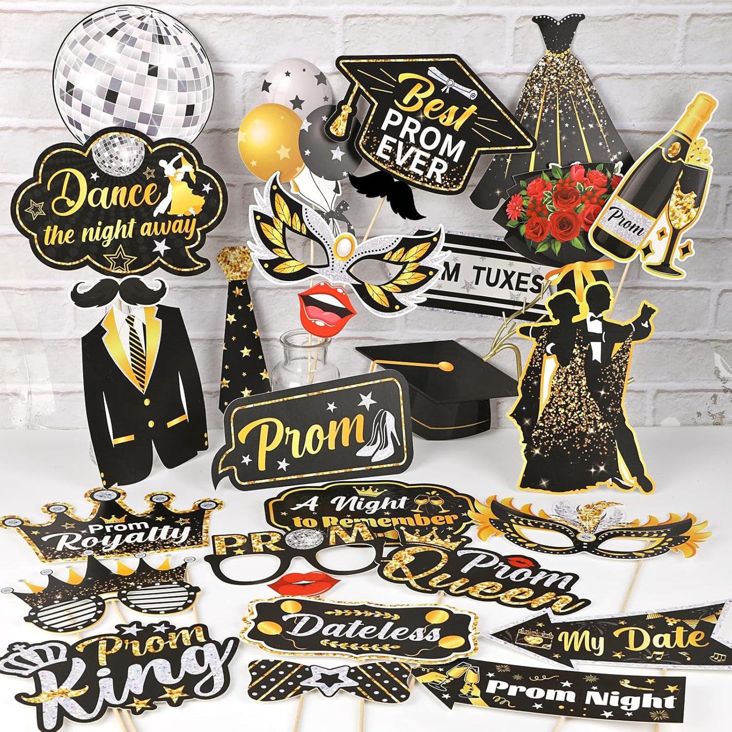 HOWAF Prom Photo Booth Props Kit- 1pcs Prom 2026 Giant Inflatable Photo Frame Selfie Frame with 29pcs Prom Night Party Props Graduation Photo Booth Props Prom Decorations 2026 Graduation Decorations