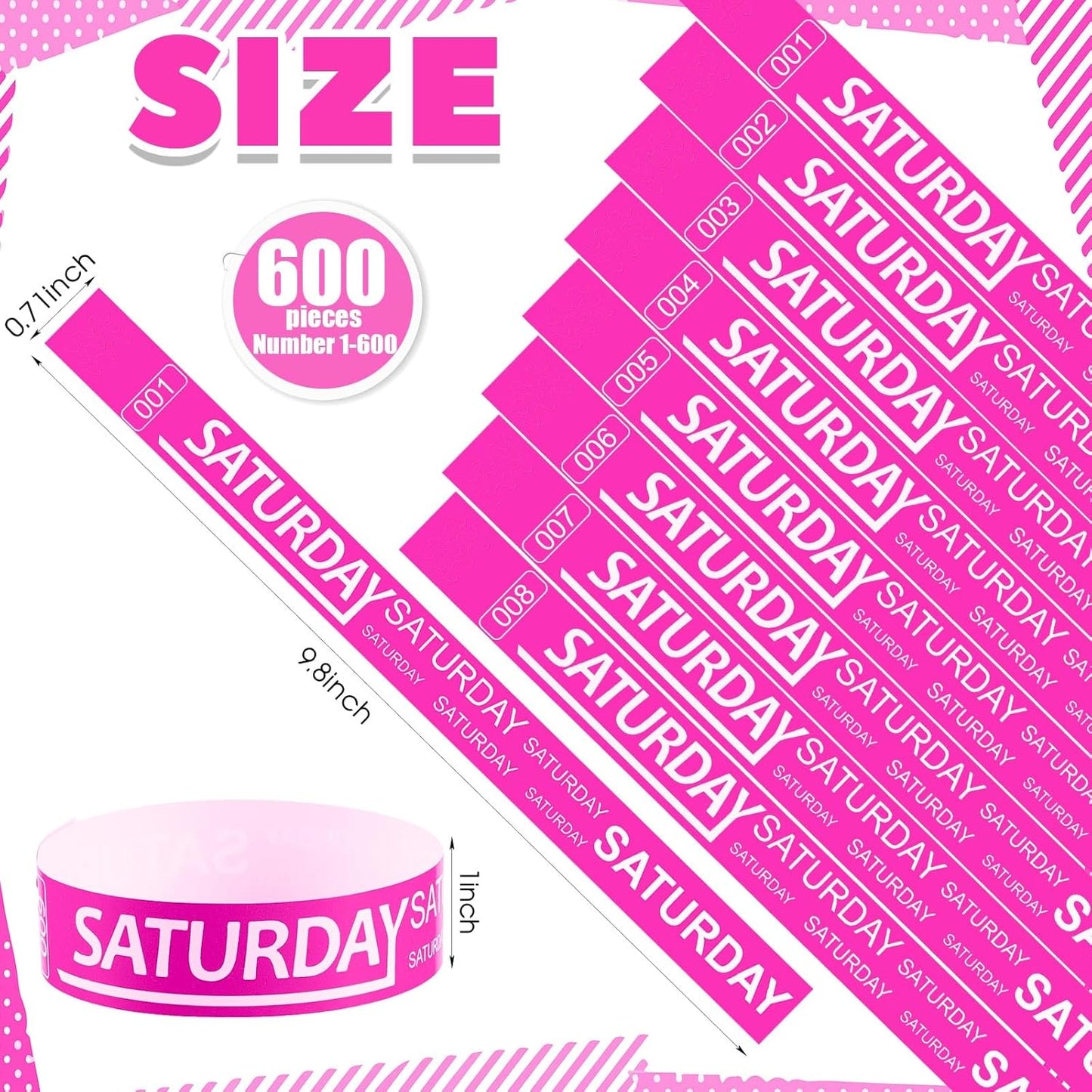 Henoyso 600 Pcs Saturday Paper Wristbands Event Admission Paper Bracelets Numbered Waterproof Party Armbands for Events Day of the Week(Red)