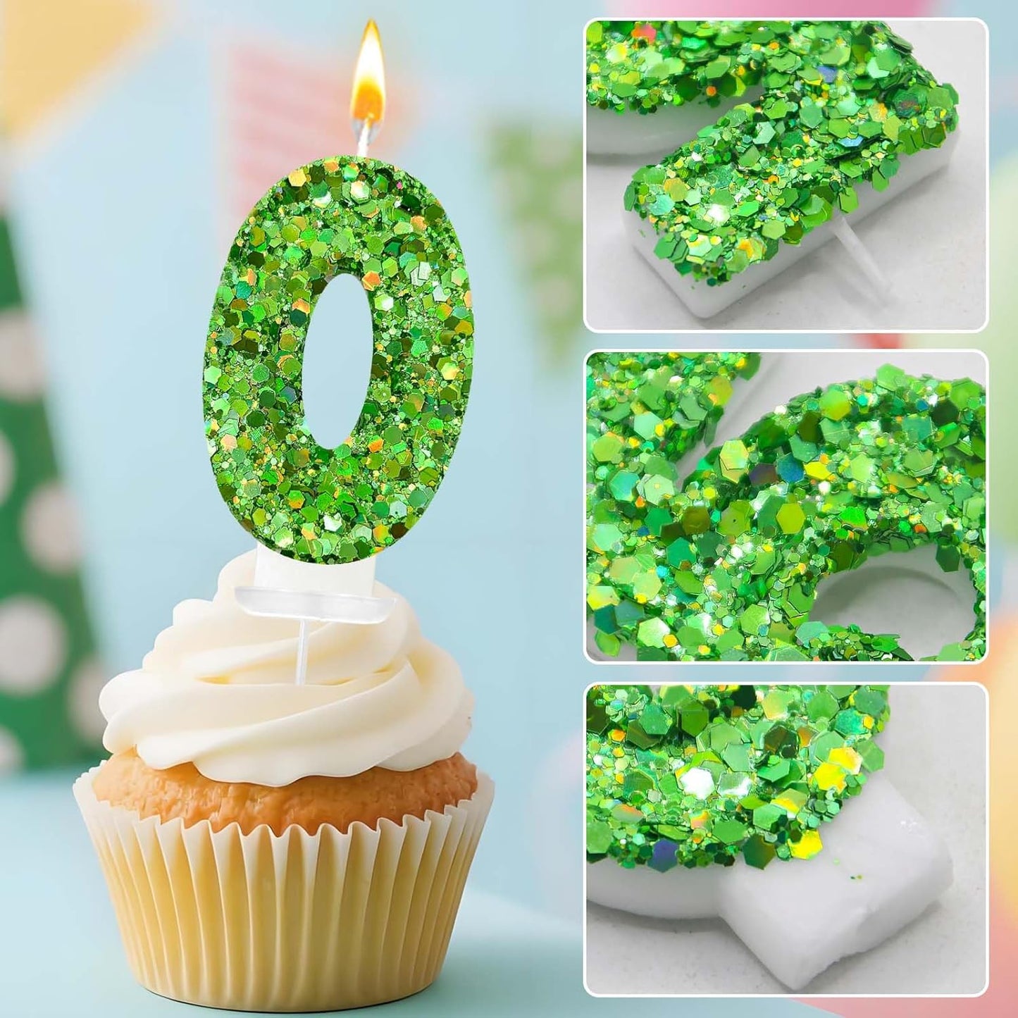 Birthday Number Candles, Glitter Number Candle Cake Decorations with Sequins, Cupcake Decorations for Girls, Women, Party Anniversary Celebrations (Number 6, Purple)