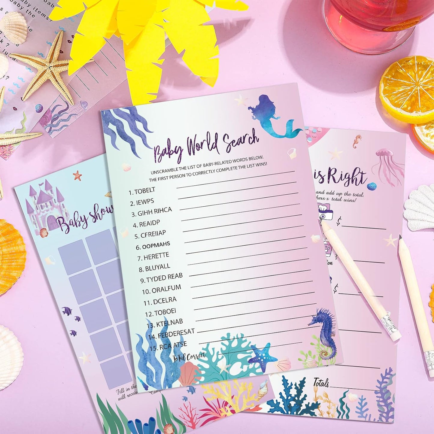 Yinder 145 Pcs Baby Shower Games Activities Cards with 20 Pencils Includes Baby Bingo Description and Wishes Guess Who Price is Right Word Scramble Game(Here Comes the Son)