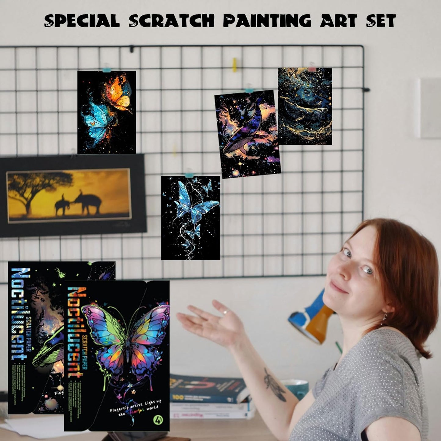 Scratchboard Art for Adult Luminous Scratch Painting Kits, A5 Scratch Art Rainbow Painting Paper 8 Sheet with 4 Tools, Scratchboard for Teens & Adults, Fun Creative Craft Toy/Gifts/Decor, Dreams