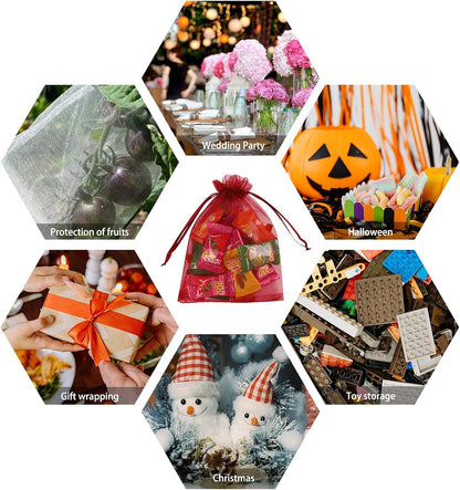 Wudygirl 100pcs 5X7 Inches White Organza Bags Christmas Drawstring Pouches Party Wedding Favor Bags Goodie bags(White 5x7)