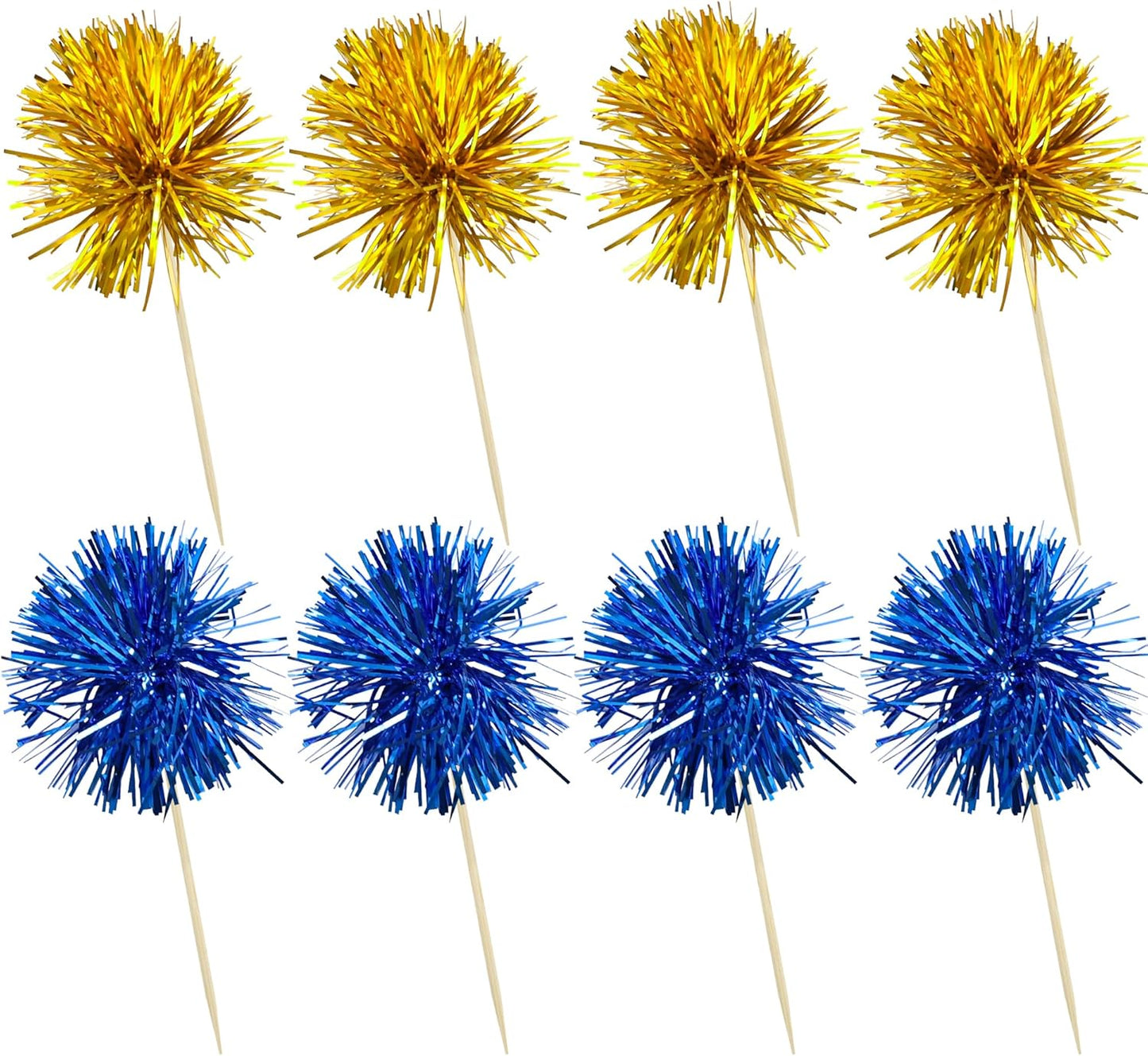 Ephlyn 30Pcs Foil Firework Cupcake Toppers Sparkle Tinsel Cupcake Picks Drink Stirrers Cocktail Food Fruit Toothpicks for Baby Shower Graduation Party Supplies White