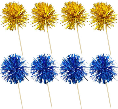 Ephlyn 30Pcs Foil Firework Cupcake Toppers Sparkle Tinsel Cupcake Picks Drink Stirrers Cocktail Food Fruit Toothpicks for Baby Shower Graduation Party Supplies White