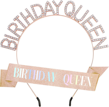 Birthday Sash & Crown for Women - Tiara Headband, Girls' Decorations Accessories