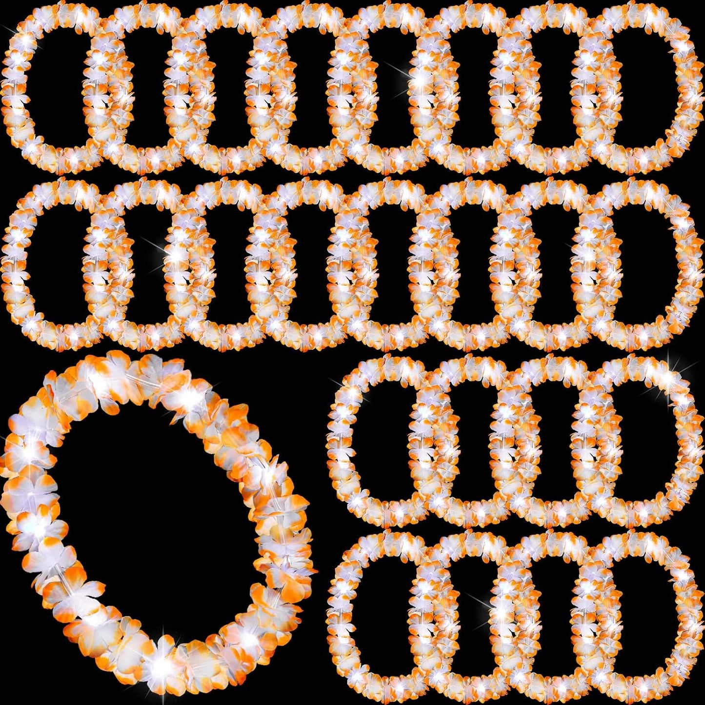 Sherr 24 Pcs LED Leis Light Up Purple and Gold Hawaiian Flower Necklaces, Graduation 2026 Party Supplies, Class of 2026 Leis for Beach Wedding Luau Glow Party Favors