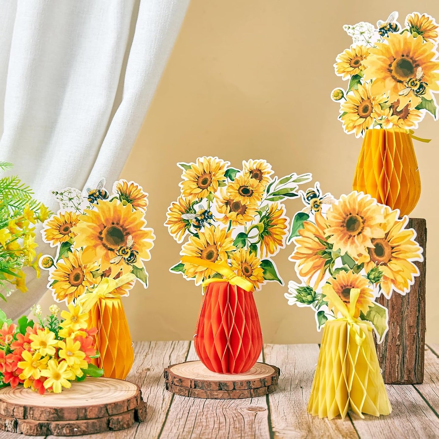 SUNBEAUTY 9PCS Spring Wildflower Party Decorations Wild Flowers Honeycomb Centerpieces for Tables Wildflower Birthday Spring Flower Theme Party Decorations for Garden Baby Shower, Easter, Mothers Day