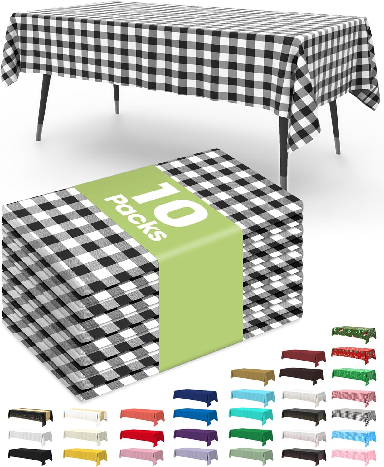 Pureegg Plastic Table Cloth 10 Pack, 54 x 108 Inch Disposable Table Cloths for Party, Picnic and Wedding, Rectangle, White - Colors A