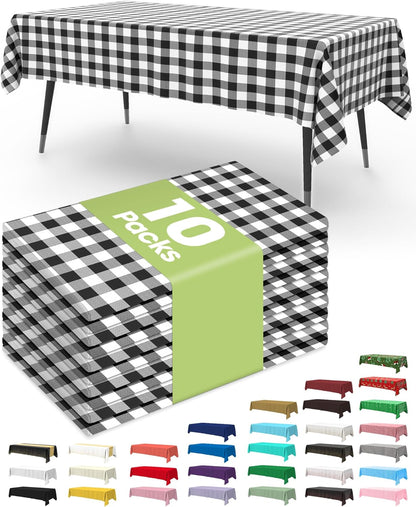 Pureegg Plastic Table Cloth 10 Pack, 54 x 108 Inch Disposable Table Cloths for Party, Picnic and Wedding, Rectangle, White - Colors A