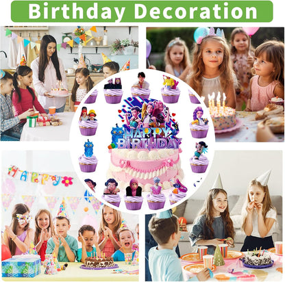 16Pcs Cute Anime Cake Decorations with 15pcs Cupcake Toppers, 1pcs Happy Birthday Cake Topper, Cartoon Themed Party Supplies, Perfect for Birthday Party Decorations