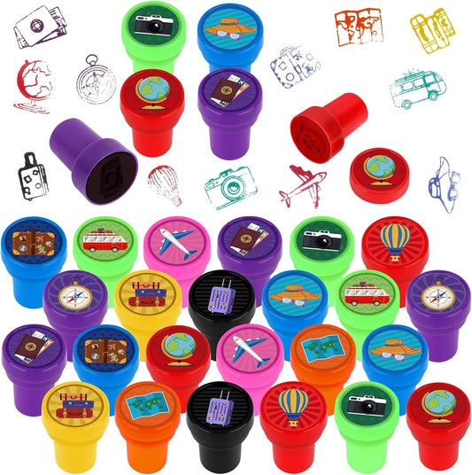 Hxezoc 24 Pieces Safari Animal Print Stamp, Mini Colorful Self Inking Jungle Animal Stamps Party Favors Assorted Stamp Set for Classroom Party Educational Learning Activities Supplies