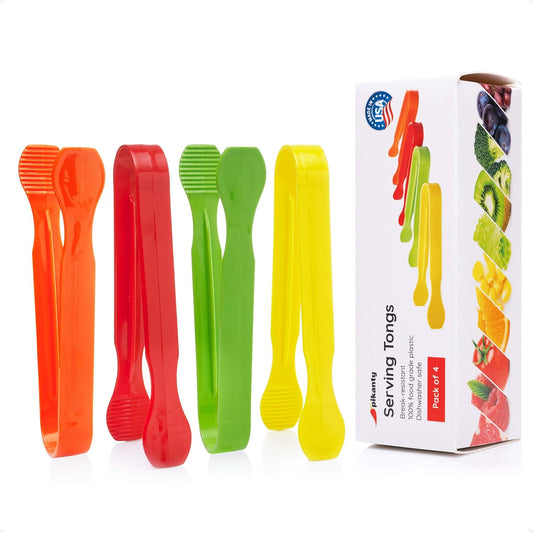 Mini Clear Serving Tongs Set of 4 - Small Plastic Appetizer Tongs for Charcuterie, Buffet, Weddings, Catering, Dessert, Sugar, Pastries and Ice, Dishwasher Safe, Reusable, Made in USA by Pikanty