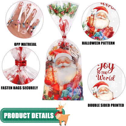CCINEE 150 Pcs Cellophane Treat Bags, 5 X 11 Inches Gold Star Print Clear Gift Wrap Candy Bags Goodie Bags with Twist Ties for Wedding, Birthday Party Favors, Bakery, and Gift Packaging