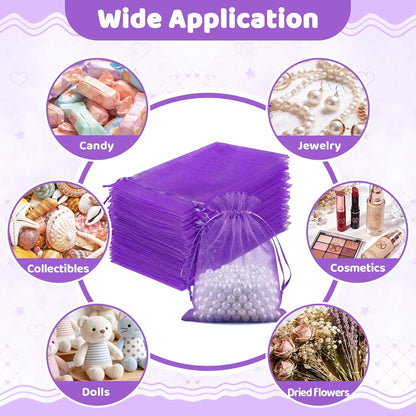 FUNFERY 100 Pcs White Organza Bags 3x4 in, Small Mesh Drawstring Gift Bags for Sachet, Jewelry, Wedding Favor, Candy Goodie Treat Bag,Easter Day