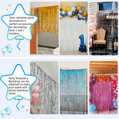 2 Pack Foil Curtain Backdrop Curtains Silver Tinsel Door Streamers Birthday Party Decorations Photo Booth Props for Disco Party Graduation Wedding Baby Shower Bachelorette Christmas Gender Reveal