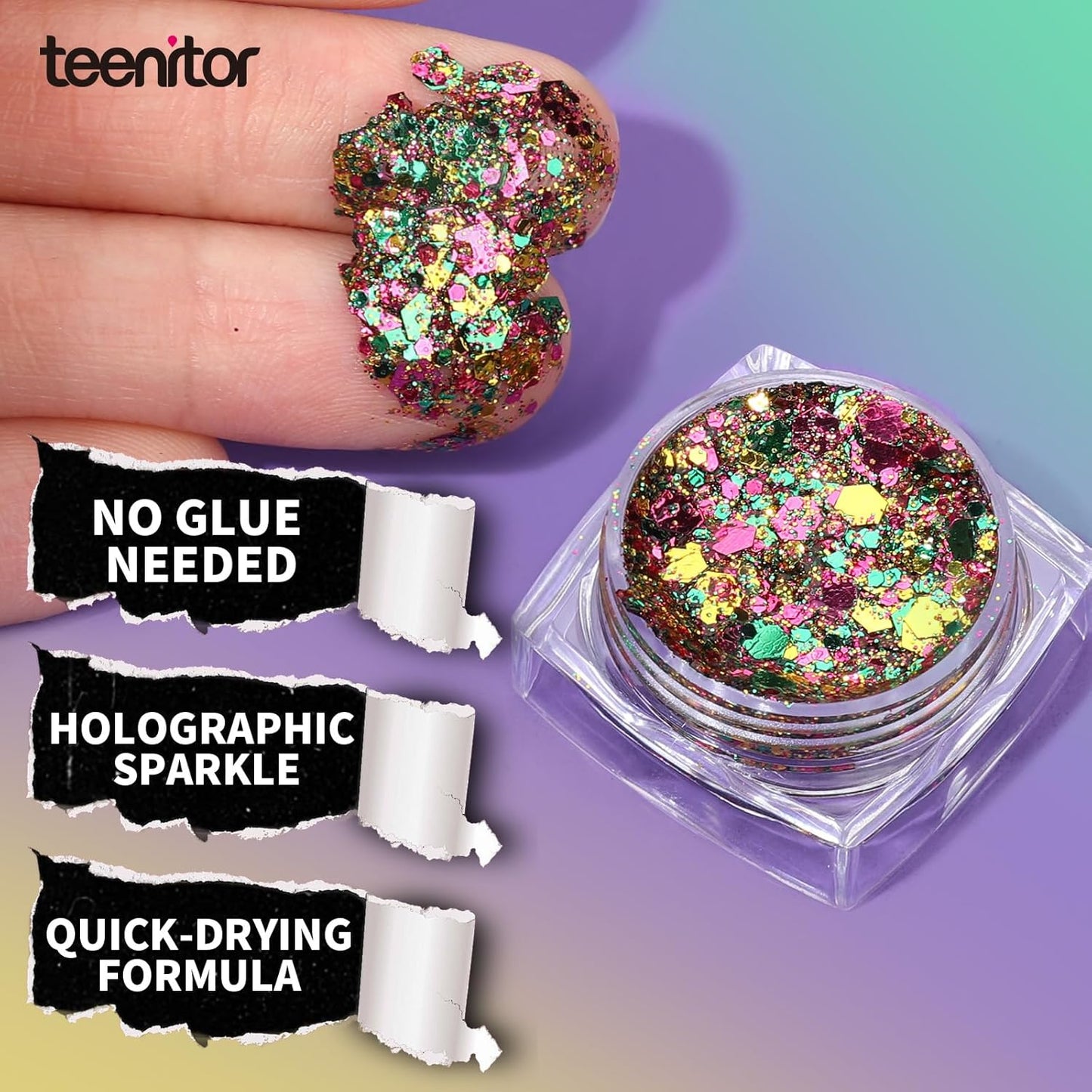 Teenitor 6 Colors Glow in The Dark Glitter Gel, Face Glitter Gel, Body Glitter Hair Glitter for Carnival Makeup UV Black Light Party Cheer Raves Festivals