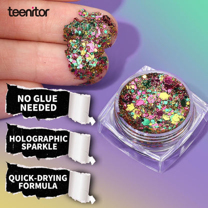 Teenitor 6 Colors Glow in The Dark Glitter Gel, Face Glitter Gel, Body Glitter Hair Glitter for Carnival Makeup UV Black Light Party Cheer Raves Festivals