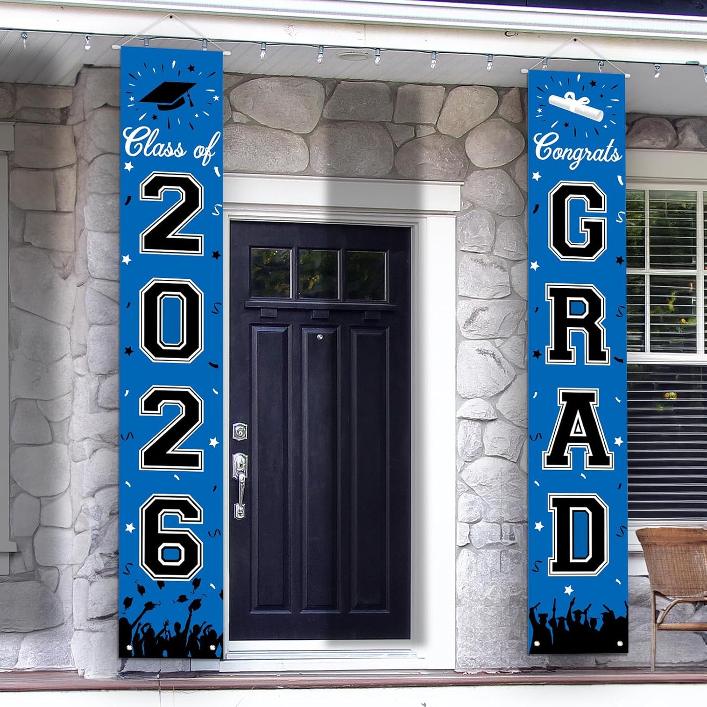 2026 Graduation Decorations, Graduation Banner Class of 2026, Hanging Congratulations/Congrats Grad Banner for Door and Porch, Party Decor - Black