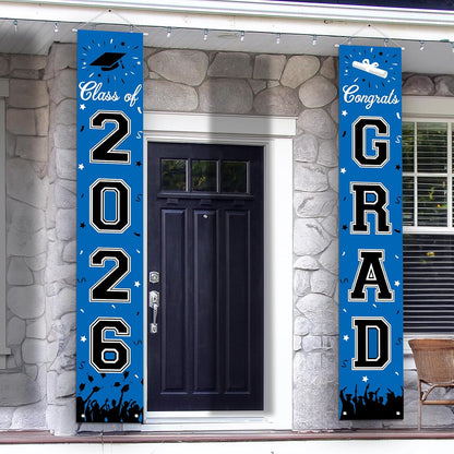 2026 Graduation Decorations, Graduation Banner Class of 2026, Hanging Congratulations/Congrats Grad Banner for Door and Porch, Party Decor - Black