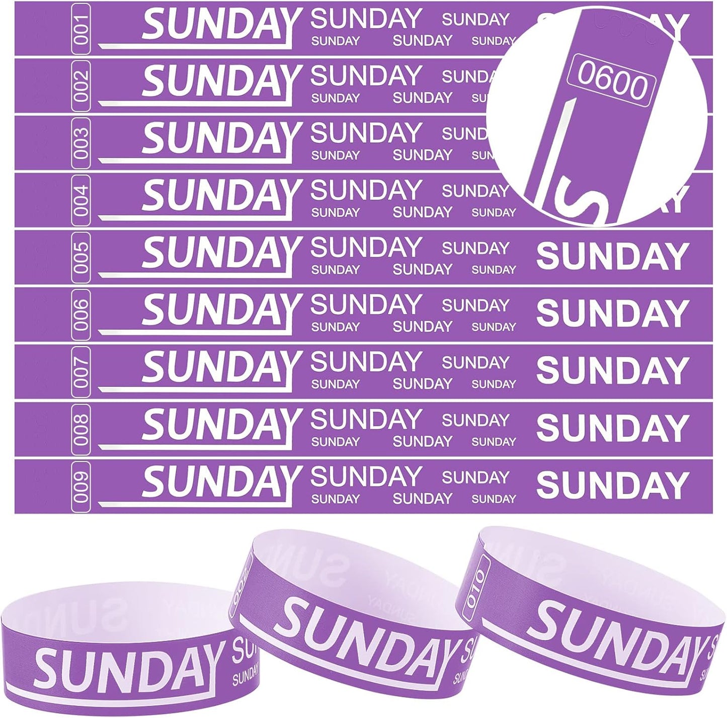 Henoyso 600 Pcs Saturday Paper Wristbands Event Admission Paper Bracelets Numbered Waterproof Party Armbands for Events Day of the Week(Red)
