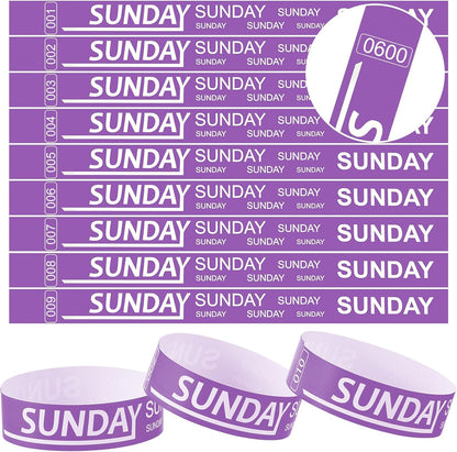 Henoyso 600 Pcs Saturday Paper Wristbands Event Admission Paper Bracelets Numbered Waterproof Party Armbands for Events Day of the Week(Red)