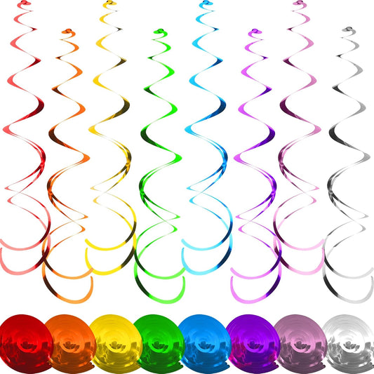 40PC Colorful Ceiling Decorations Hanging Swirl Decorations Hanging Plastic Streamer Ceiling Swirl Foil Decorations Rainbow Hanging Swirl Decorations for Party Anniversary Wedding Graduation