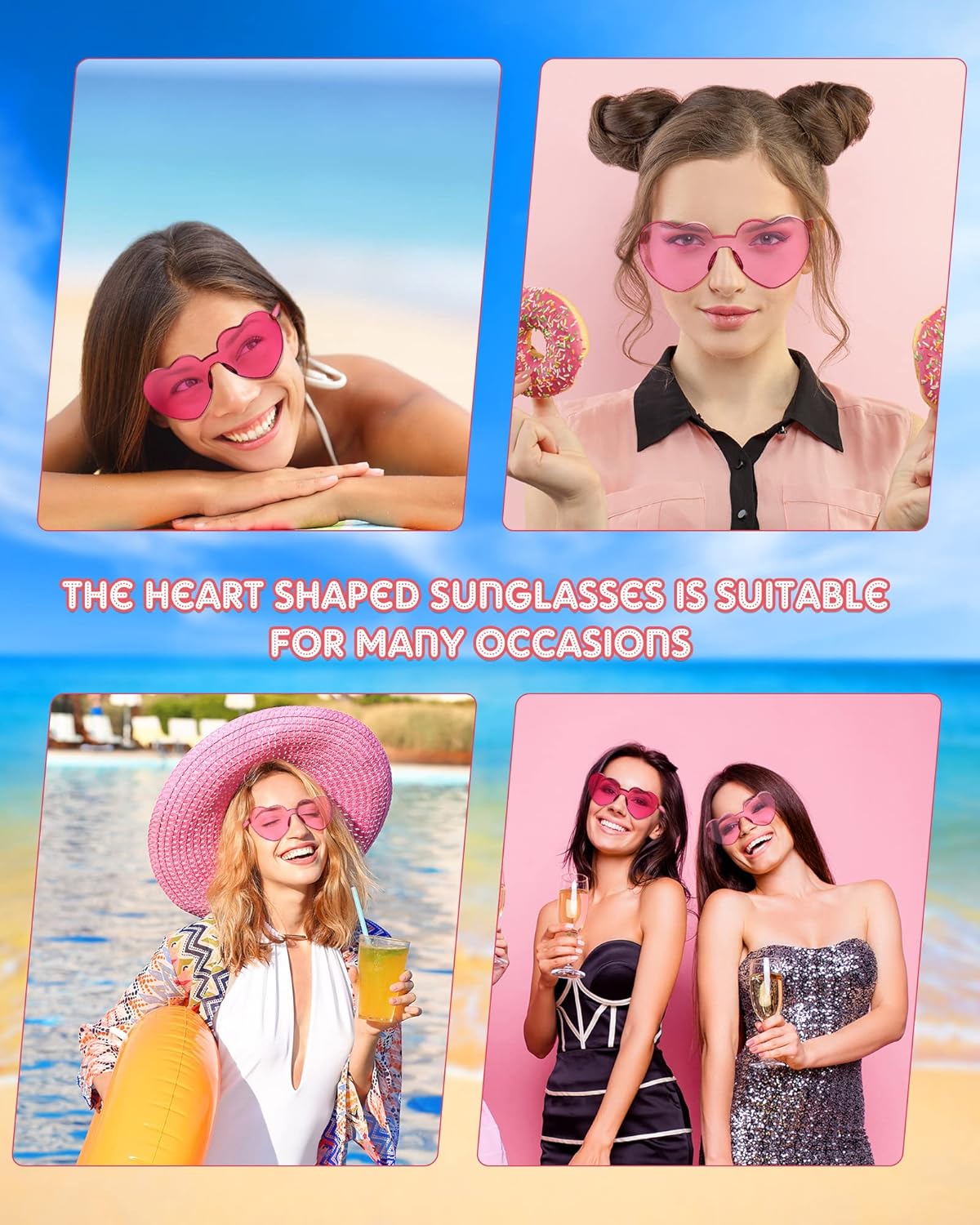 Frienda 8 Pairs Heart Shaped Sunglasses for Women Rimless Heart Glasses Candy Color Sunglasses for Party Favor