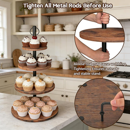 Cupcake Stand, 2 Pack Rustic Wood Cake Stand, 3 Tier Cupcake Tower Round Tiered Tray Stand for Dessert Table Display, Industrial Wooden Serving Stand Wedding, Graduation and Baby Shower
