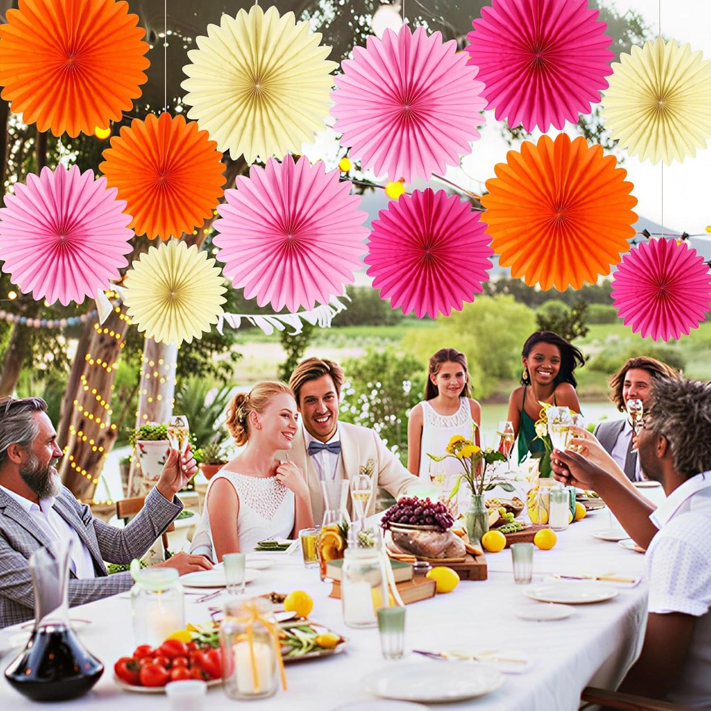 BestoFun 12PCS Paper Fans Hot Pink Party Decorations Tissue Paper Flowers Decorations Paper Fans Party Decorations for Girl Groovy Birthday Baby Shower Wedding Bachelorette Room Wall Hanging Décor