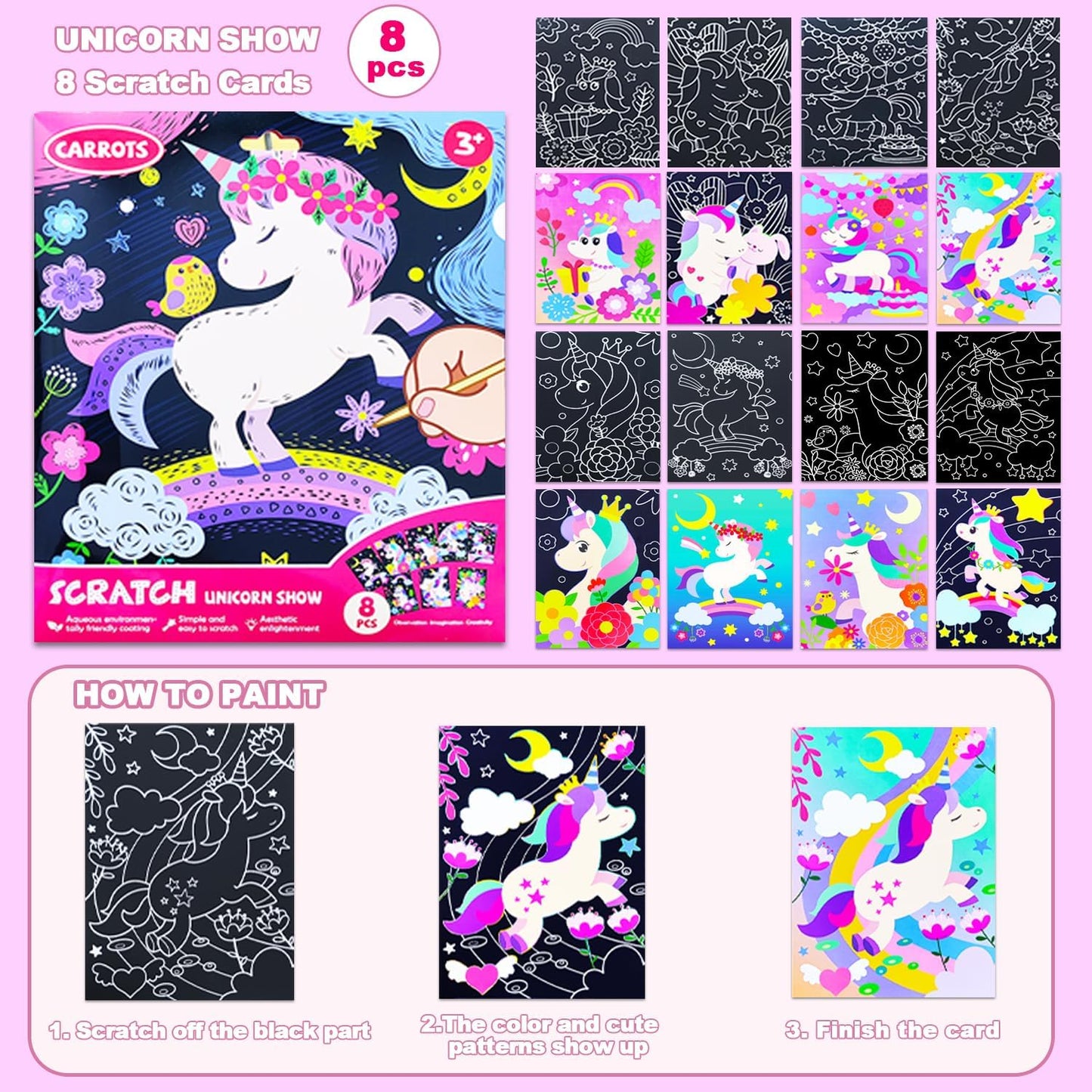 BAOXUE Scratch Art for Kids, Mermaids Black Rainbow Scratch Paper Set-Arts And Crafts & Supplies, DIY Activity & Party Games, Mermaid Toys Gifts for Toddlers, Girls