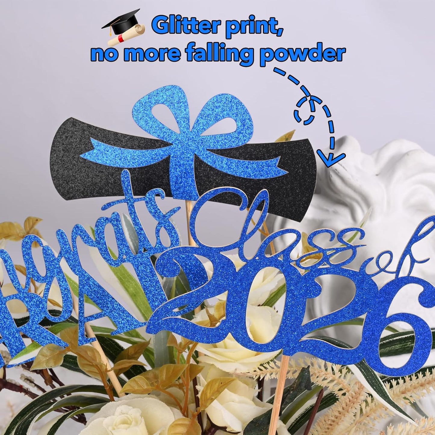 Graduation Decorations 2026, 20 PCS Sparkling Black Double-Sided Centerpiece Sticks for Tables, Class of 2026 Table Toppers and Party Supplies