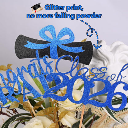 Graduation Decorations 2026, 20 PCS Sparkling Black Double-Sided Centerpiece Sticks for Tables, Class of 2026 Table Toppers and Party Supplies