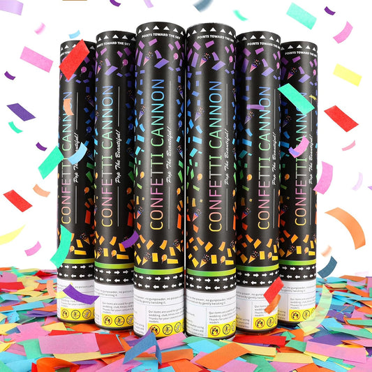Confetti Poppers,6Pack Multicolor Confetti Cannon,12 Inch Party Poppers Confetti Shooters Launches 20-25FT for Birthday,Celebration,Wedding,Christmas,New Years Eve（6PACK）