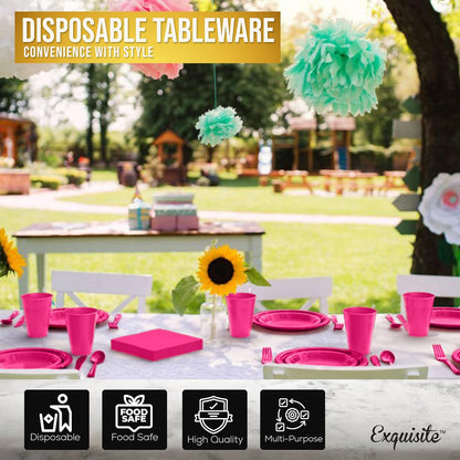 350 Pcs Black Plastic Plates For Party, Black Disposable Plates Set, 50 Of Each 9" Dinner Plate Set, 7" Dessert Plate, Cups, Napkins & Cutlery Plastic Dinnerware Set Exquisite