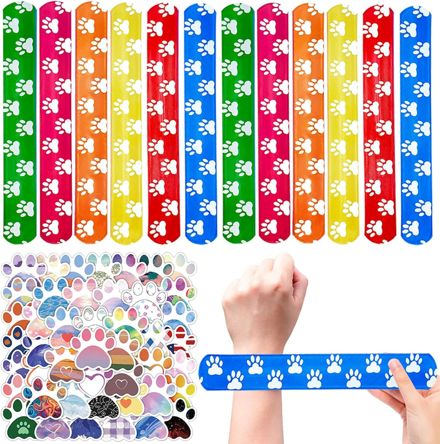 CZWXOXO 74Pcs Dinosaur Theme Party Favors Contain 24 Pcs Slap Bracelets 50Pcs Stickers, Dino Theme Birthday Party Decorations,Classroom Rewards Supplies.