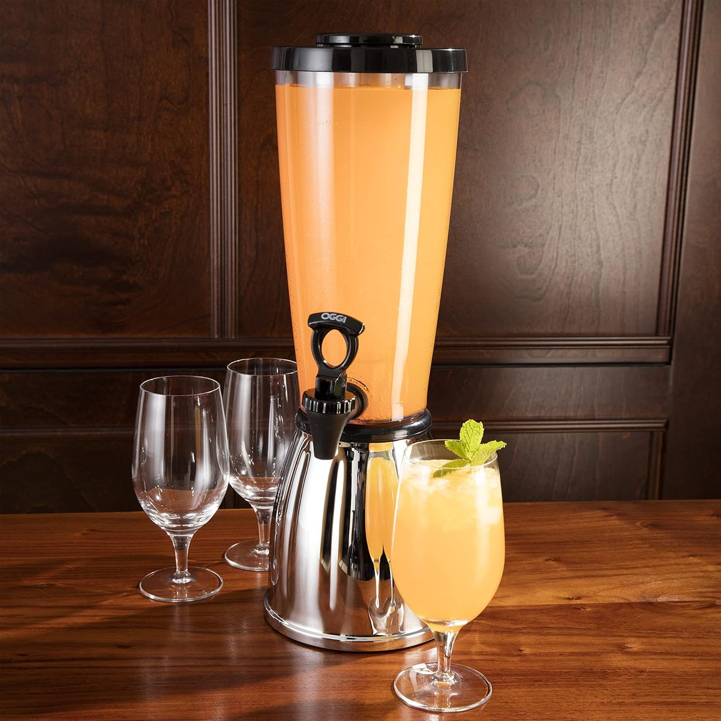 OGGI Beer Tower 88oz - Beverage Dispenser with Spigot & Ice Tube, Margarita Tower, Mimosa Tower, Perfect Drink Dispensers for Parties, Drink Tower, Holds 6 Pints of Beer – Stainless