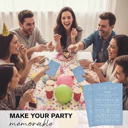 Find The Guest Bingo Cards – 25 Unique Cards, Icebreaker Party Games for Adults, Rustic Blush Pink Mingle Activity for Birthday Parties, Family Reunions, Office Events & Friendsgiving