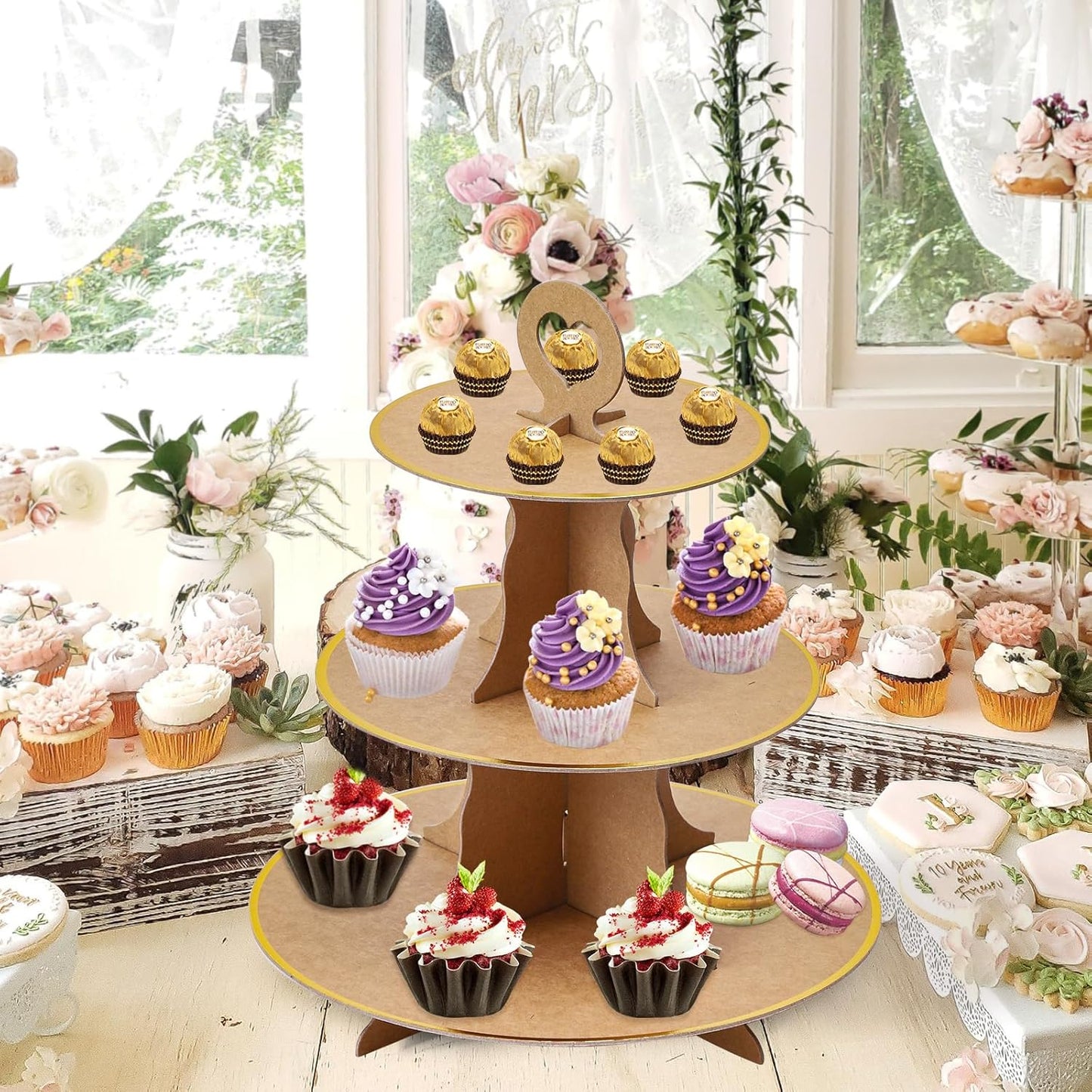 Soleebee 3-Tier Round Cupcake Stand, Cardboard Cupcake Tower, Dessert Cup Cake Stand Tower for Birthday Wedding Party Decoration, Cupcake Tier Stand 1 Set (Hot Pink)