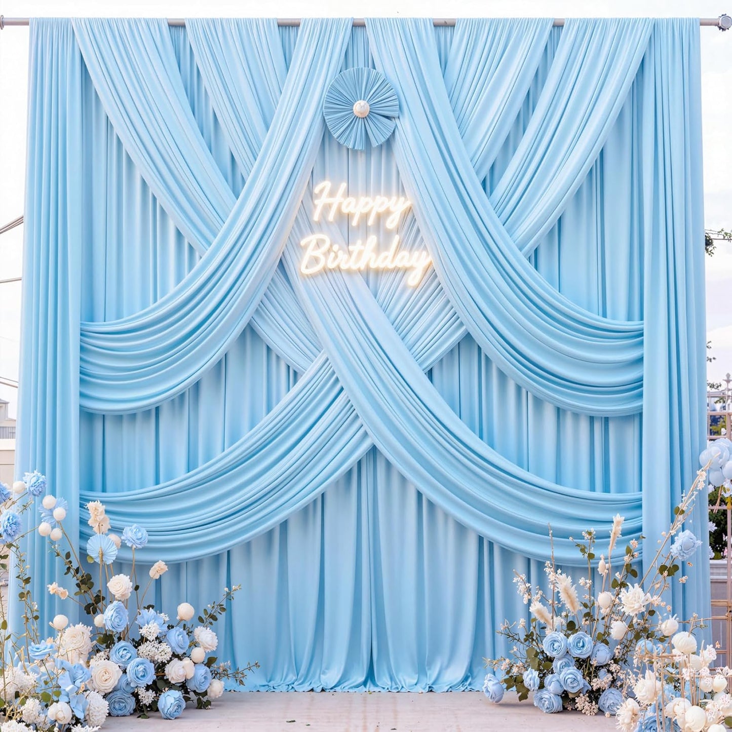 10 ft x 10 ft Wrinkle Free White Backdrop Curtains for Wedding Parties, Polyester Photography Backdrop Drapes for Birthday Parties Stage Backdrop Stand, 2 Panels 5x10FT Background Curtains