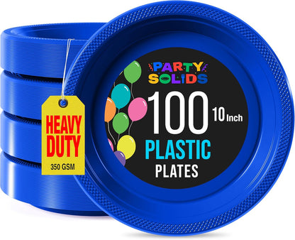 Party Solids Black Plastic Plates For Party 10" Black Disposable Plates For Party Supplies 100 Pcs Plastic Dinnerware Sets Heavy Duty 350 GSM Disposable Dinnerware Set