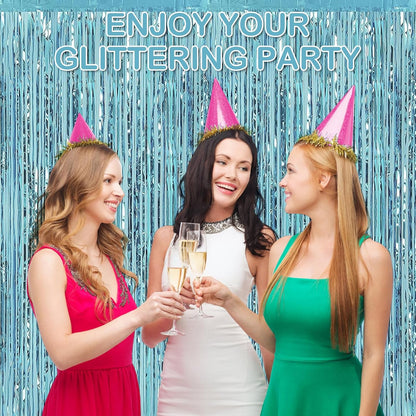 Silver Fringe Curtain Party Streamers, 12 Pack 3.3ft x 8.2ft Foil Curtain Backdrop Tinsel Foil Fringe Curtains Photo Booth Backdrop Streamer for Birthday, Wedding, Baby Shower, Disco Party