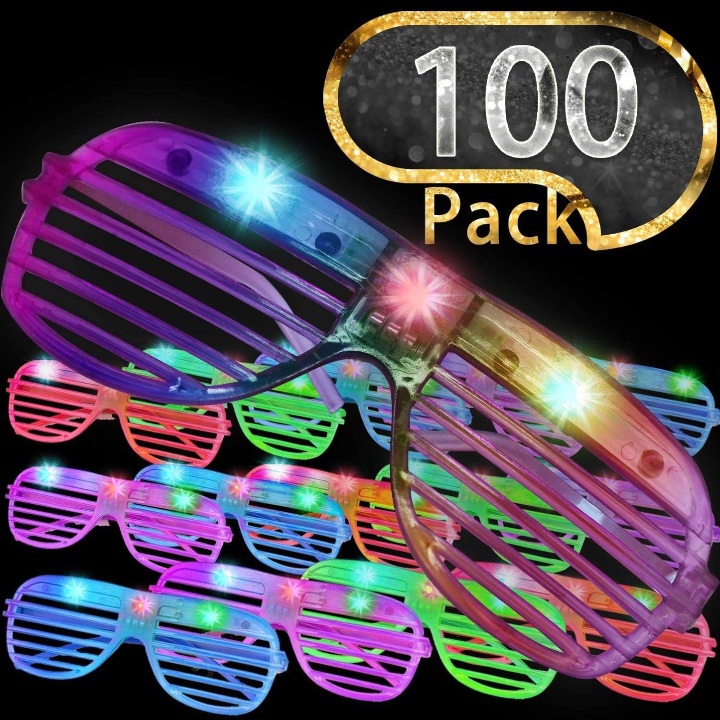 100 Pack Glow Sticks Glasses Bulk Party Pack,Light Up Glasses Bulk,Glow in the Dark Party Supplies Favors,LED Sunglasses,Concert,Neon,Birthday,Patriotic Fiesta Party Favors,Big Event