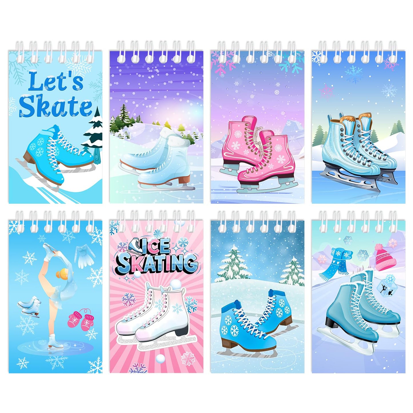 JIUJIUBER 24 Pcs Ice Skating Mini Spiral Notebooks Ice Skate Pocket Notepads Journal Memo Pads for Ice Skating Birthday Party Favors Gifts Goodie Bag Office School Classroom Rewards