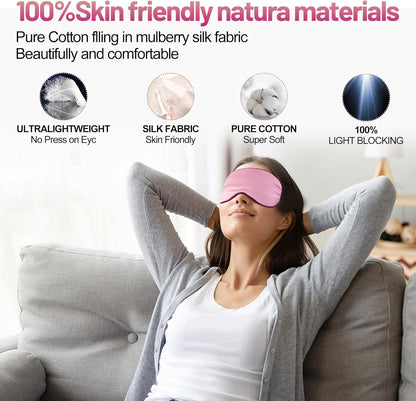 Silk Eye Mask with Adjustable Strap, Satin Blackout Sleeping Mask for Men&Women, Comfortable Blindfold Eyeshade for Night Sleep(Blue)