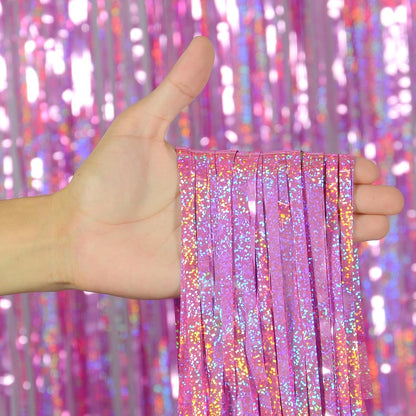 Happy Mothers Day Decorations Melsan 3 Pack 3.2 x 8.2 ft Pinkish Purple Tinsel Fringe Curtain Backdrop, Sparkling Metallic Party Decorations for Girls Birthday, Bachelorette, Wedding, Photo Booth
