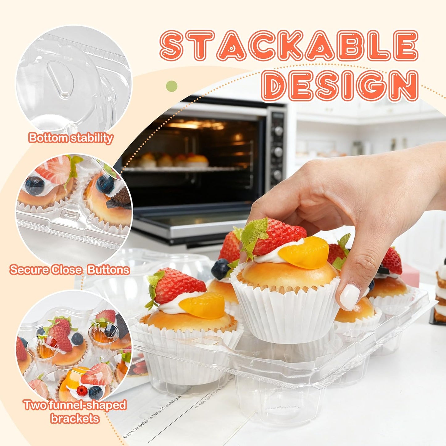 6 Count Cupcake Containers 20 Pack Cupcake Holders Clear Plastic Stackable Cupcake Boxes with Detachable Tall Dome Lids for 120 Cupcakes, BPA Free, Standard Size