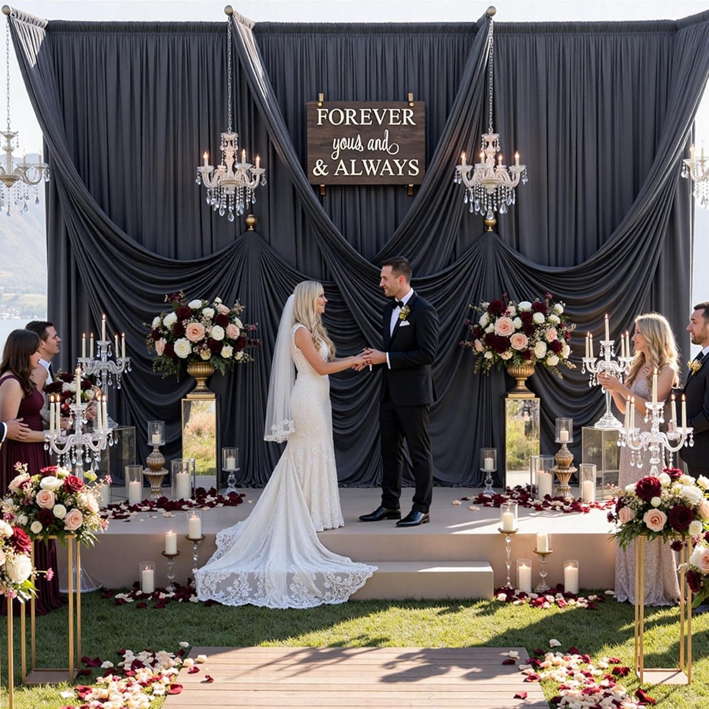 10ftx10ft Black Backdrop Curtains for Weddings Parties, Wrinkle Free 2 Panels Silky Polyester Photo Backdrop Drapes Back Drop Cloth Drapery for Birthday Mother'sDay Photography Background